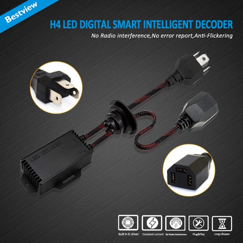 Best View جهاز فك تشفير LED H4 9003 Canbus مضاد للوميض، مقاوم للخطأ، محول مقاوم، عبوة من 2 - Image 2